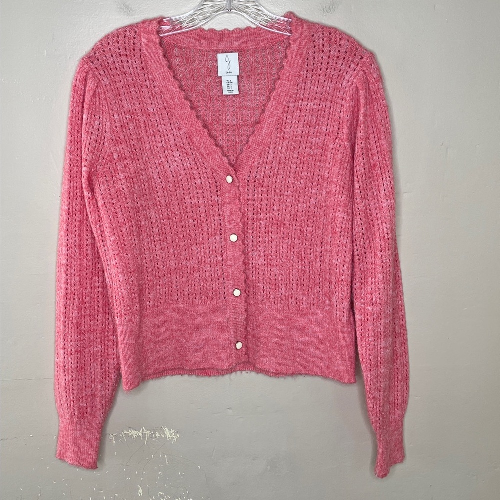 JOIE Apricot Feminine Button Front Open Knit Scalloped Trim Cardigan Sweater Sm